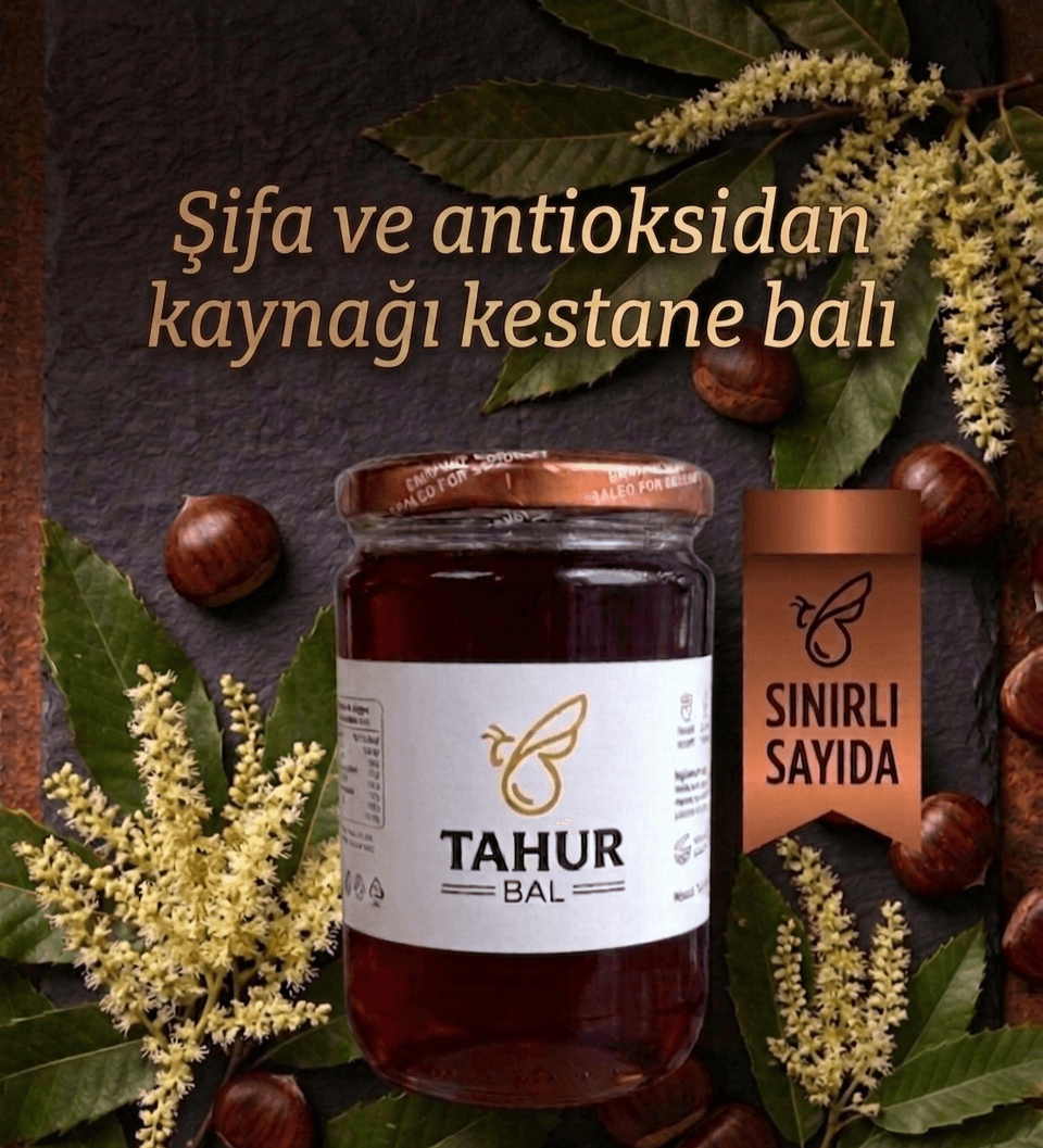 Cam kavanozda koyu renkli hakiki kestane balı