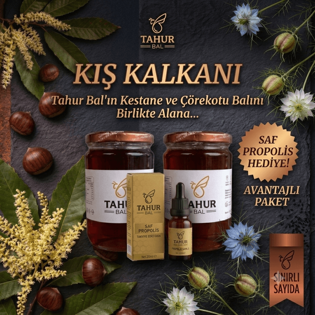 Kış Kalkanı avantaj paketi: kestane balı, çörekotu balı ve propolis bir arada